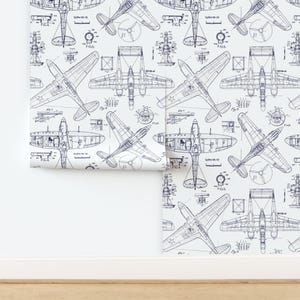 Airplane Peel and Stick Wallpaper - Aviation Aeroplane Doodles - Removable Wall Decor Art - Airplane Patent Drawings by red_raspberry_design image 4