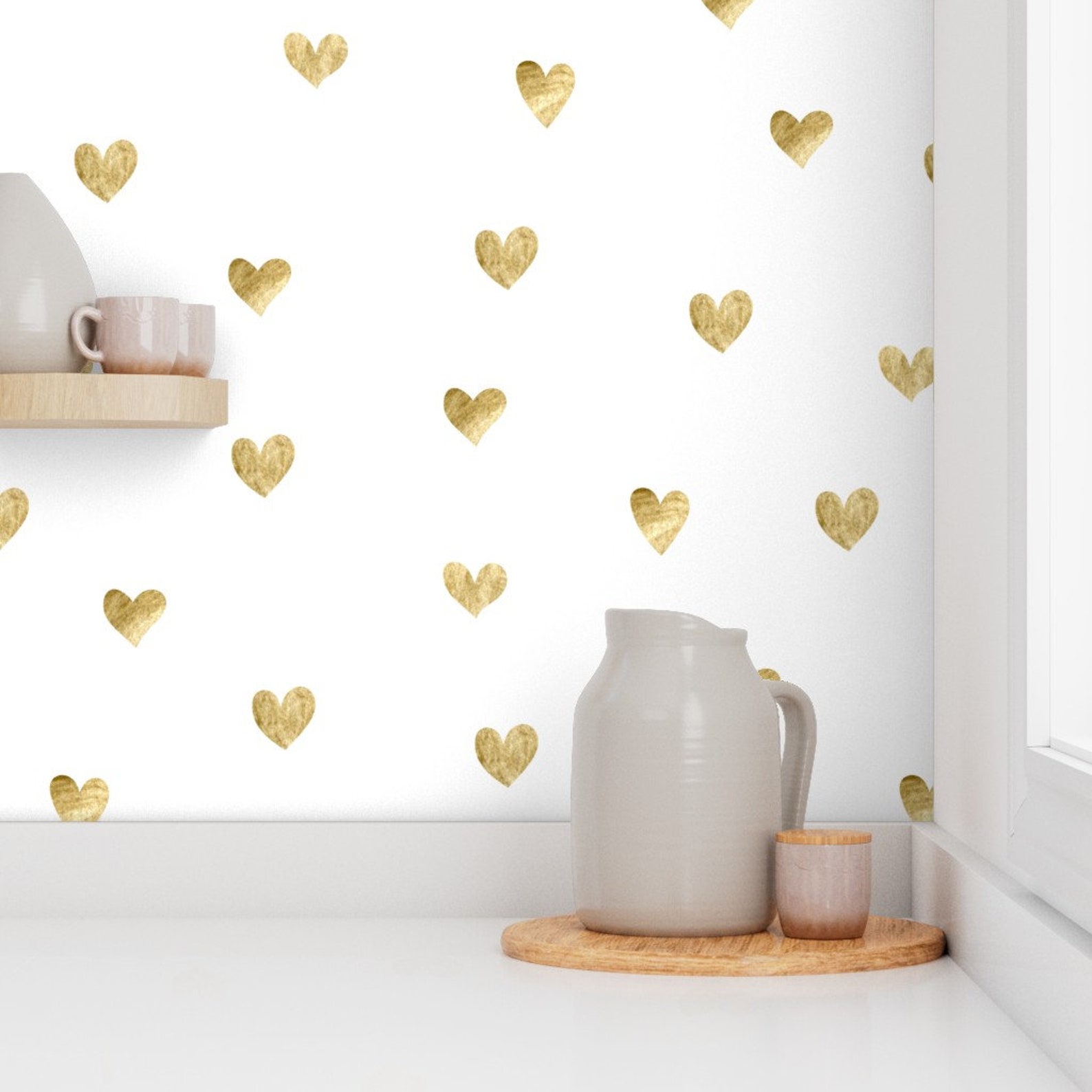 Gold Hearts Wallpaper Gold Heart White Pattern by Etsy