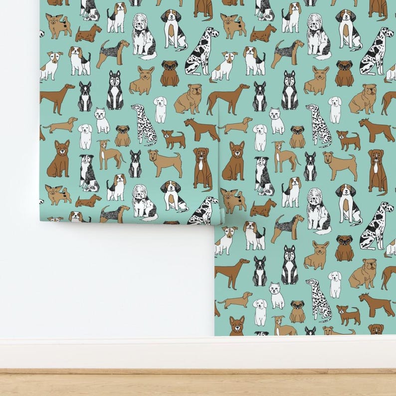 Papel pintado de perros - Estampado de razas de perros Mint Pets de Andrea Lauren - Rollo de papel pintado autoadhesivo removible con estampado personalizado de mascotas de Spoonflower imagen 4