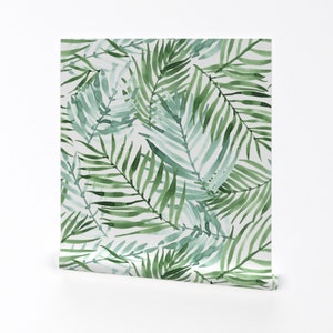 Watercolor Leaves Wallpaper - Watercolor Tropics By Innamoreva - Modern Custom Printed Removable Self Adhesive Wallpaper Roll by Spoonflower