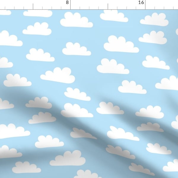 White Clouds + Blue Skies Fabric - White Clouds On Soft Blue By Carinaenvoldsenharris - Clouds Cotton Fabric By The Yard With Spoonflower