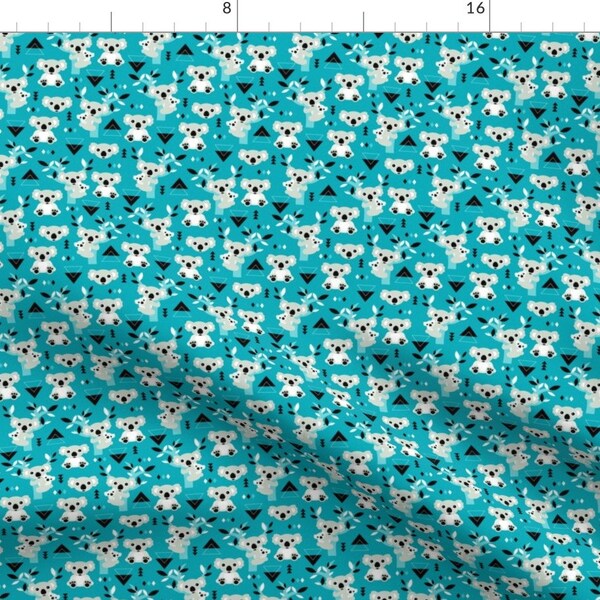 Koala Blue Fabric - Koala Winter Blue Geometric Australian Animal Kids Fabric Small By Littlesmilemakers - Koala Fabric With Spoonflower