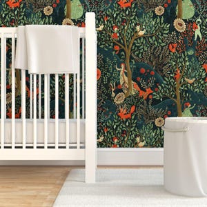 « Papier peint autocollant amovible conte de fées - renards de la forêt enchantée - art mural décoration murale - pays des merveilles fantaisistes » par gaiamarfurt