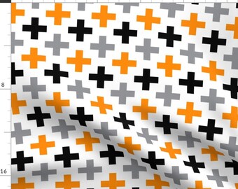 Orange Black Grey Cross fabric by Little Arrow Designs - Cotton fabric by the yard with Spoonflower