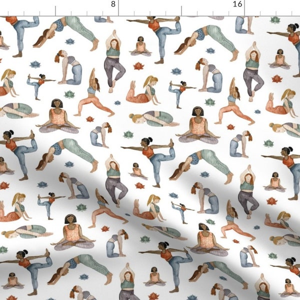 Namaste Fabric - Yoga On White by frau_guckau - Watercolor Yoga Practice Yogi Meditation Earth Tone Fabric by the Yard by Spoonflower