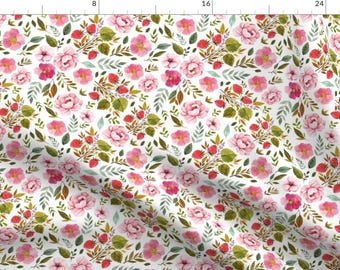 Baby Girl Fabric -  Strawberry Fields White By Shopcabin - Baby Girl Florals Strawberries Pink Cotton Fabric By The Yard With Spoonflower
