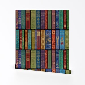 Books Wallpaper - Bright By Peacoquettedesigns - Red Blue Green Books Custom Printed Removable Self Adhesive Wallpaper Roll by Spoonflower