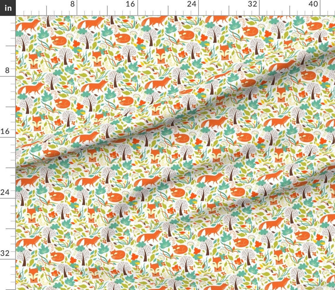 Fox Forest Fabric Fox in the Woods / White by Shopcabin - Etsy