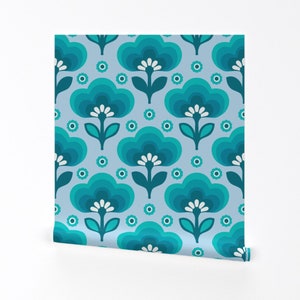 Floral Wallpaper - Littledaisyblue By Myracle - Ombre Floral Blue Custom Printed Removable Self Adhesive Wallpaper Roll by Spoonflower