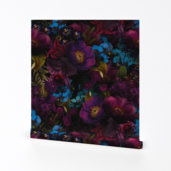 Dark Floral Wallpaper - Moody Florals By Utart - Mystic Night By Utart - Garden Bold Removable Self Adhesive Wallpaper Roll by Spoonflower