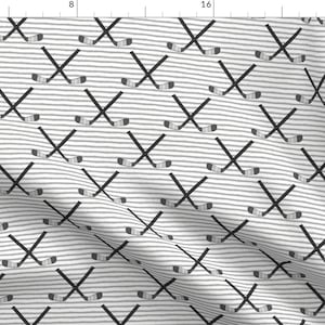 Hockey Fabric - Hockey Sticks On Stripes Gray By Littlearrowdesign -  Ice Hockey Winter Sports Cotton Fabric By The Yard With Spoonflower