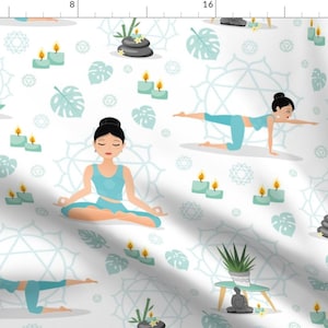 Yoga Workout Namaste Blue Pattern Fitness Fabric - Yoga Workout By Bamokreativ - Yoga Workout Cotton Fabric By The Yard With Spoonflower