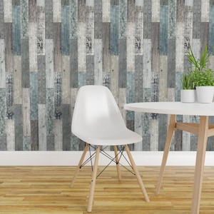 Houten plankbehang - Vintage willekeurig hout door Delinda Graphic Studio - Op maat gemaakte verwijderbare zelfklevende behangrol van Spoonflower