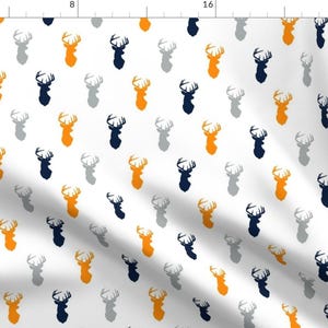 Multi Buck Fabric - Deer Head (Small) / Navy/Gray/Orange By Littlearrowdesign- Woodland Baby Boy Nursery Fabric by the yard With Spoonflower