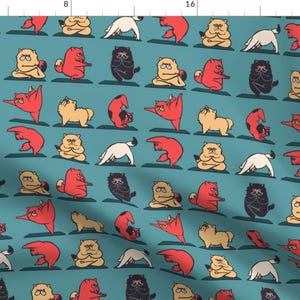 Cat Yoga Positions Kawaii Cartoon Fabric - Cat Yoga By Huebucket - Yoga Positions Namaste Cotton Fabric By The Yard With Spoonflower