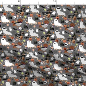 Doxie Halloween Fabric - Dachshund Halloween Spooky Pumpkin Ghost Costume By Petfriendly - Dog Cotton Fabric by the Yard with Spoonflower
