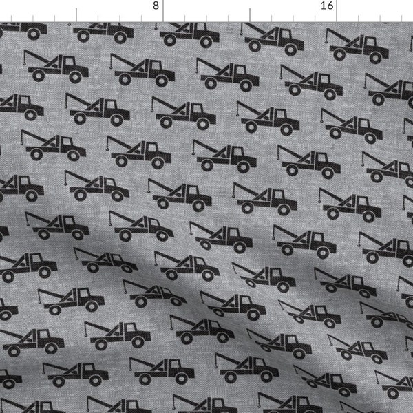 Tow Trucks Fabric - Tow Trucks - Black On Grey W By Littlearrowdesign - Tow Trucks Little Boy's Cotton Fabric By The Yard With Spoonflower