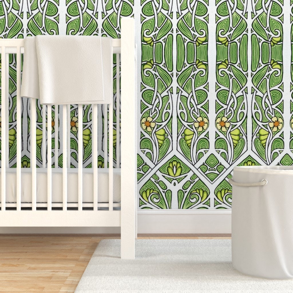 Trellis Wallpaper Almost Spring By Edsel2084 Green White Etsy