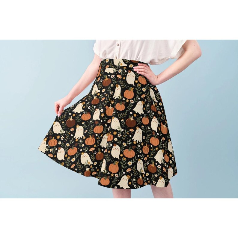 Cute Halloween Ghost Apparel Fabric - Ghost Pumpkin by kylielouise - Dark Floral Pumpkin Orange Black Green Clothing Fabric by Spoonflower image 4