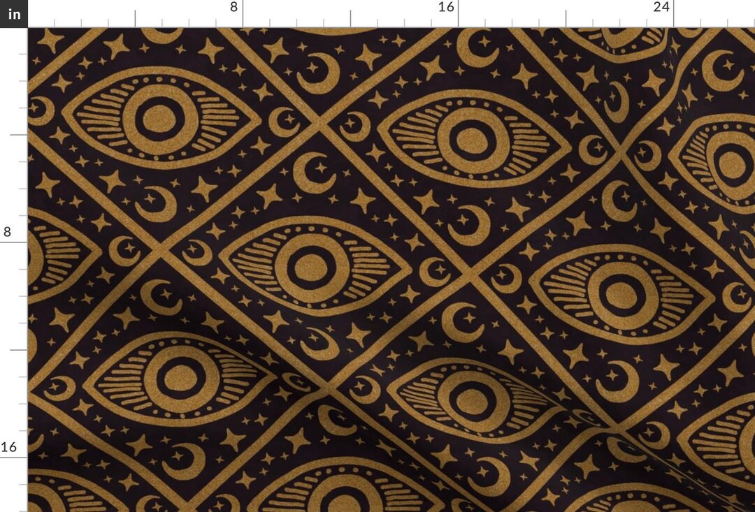 Evil Eye Fabric - 1920s Spiritualism by Bagsbyapril - Black Brown Moon ...