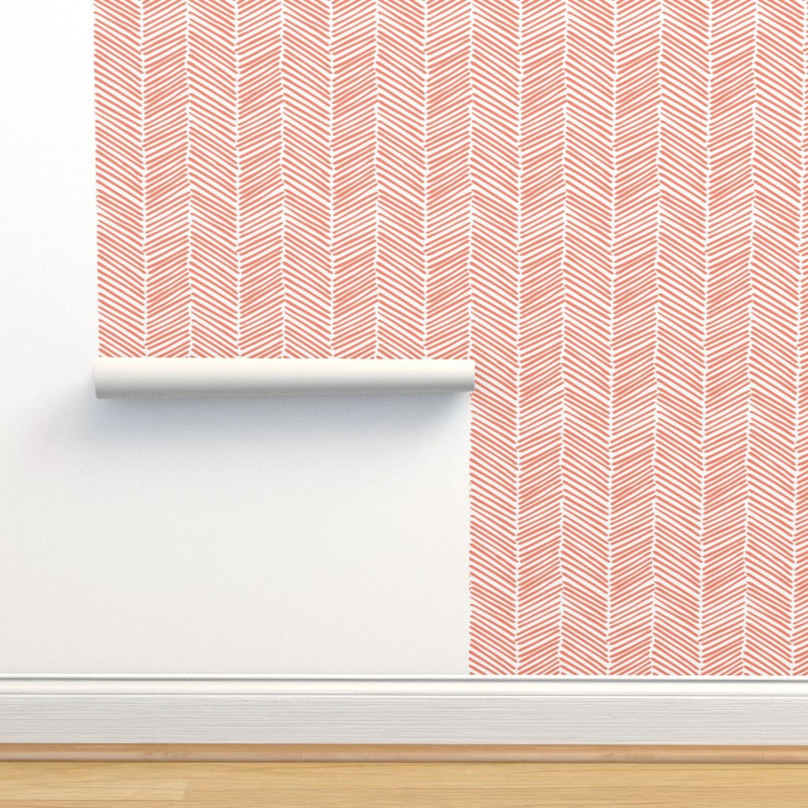 Coral Herringbone Wallpaper Freeform Arrows in Coral by Etsy