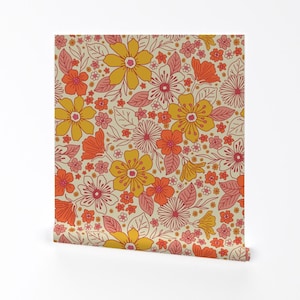 Groovy Floral Removable Peel and Stick Wallpaper - Hippie Vibes Vintage - Wall Art Wall Decor - Retro 1960s Mod Floral by somecallmebeth