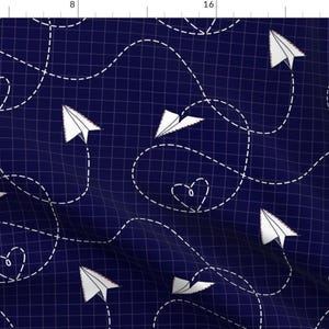 Blue Letters Fabric - Love Snail Mail By Booboo Collective - Navy Blue Checkered Postage Envelope Cotton Fabric By The Yard With Spoonflower