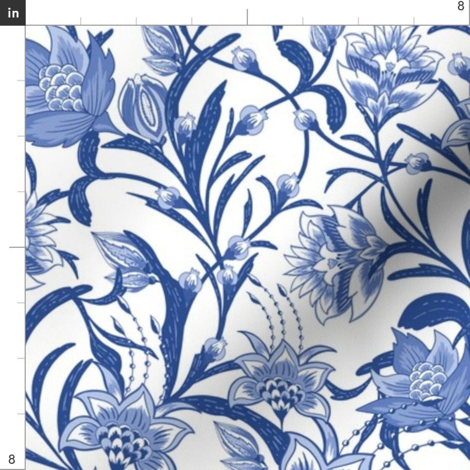 Chintz Blue Vintage Floral Illustration Fabric Chintz China Etsy