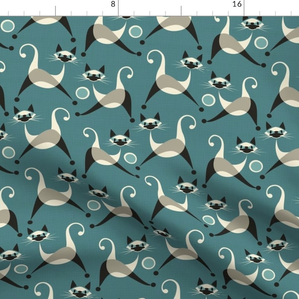 Siamese Cats Blue And Gray Fabric - Siamese Kittens At Play By Studioxtine - Siamese Cats Cotton Fabric By The Yard With Spoonflower