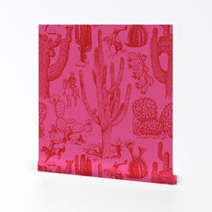 Carta da parati rimovibile Retro Western Kitsch Peel and Stick - Cactus Saguaro - Decorazione murale - Cactus Western di yesterdaycollection
