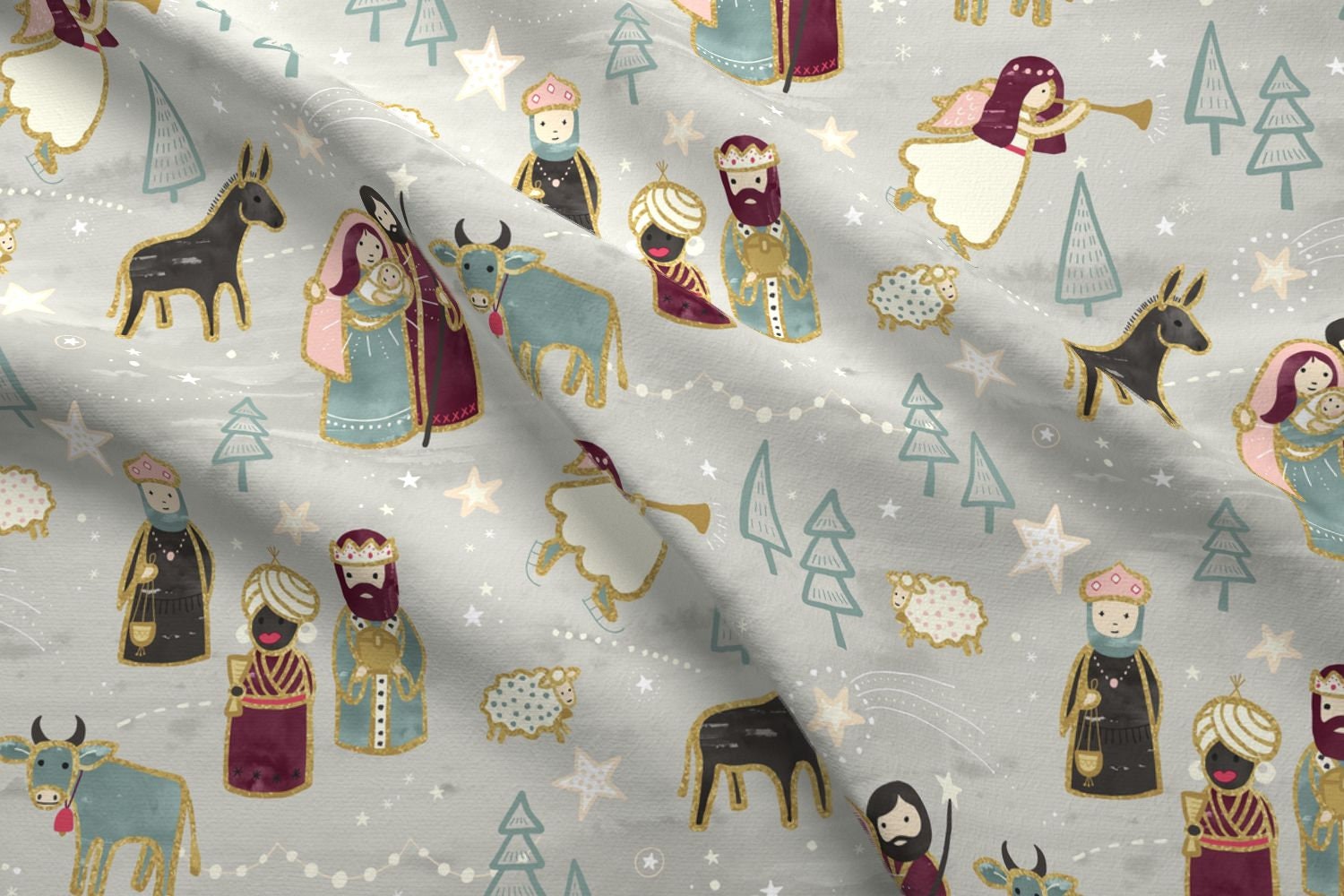 Nativity Scene Fabric Nativity The Birth Of Jesus By Etsy