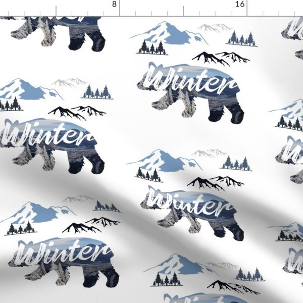 Mountain Winter Bear Fabric - Winter Mountain Bear By Shopcabin - Rustic Baby Boy Cotton Fabric By The Yard With Spoonflower