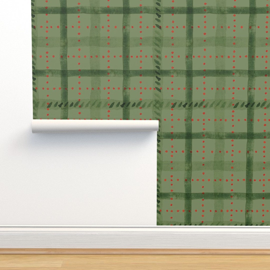 Sage Green Tartan Wallpaper Watercolor Christmas Plaid by Etsy