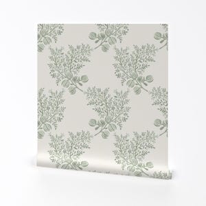 Cottagecore Removable Peel and Stick Wallpaper -  Floral Bouquet Watercolor - Wall Art Wall Decor - Emma Floral Green by danika_herrick