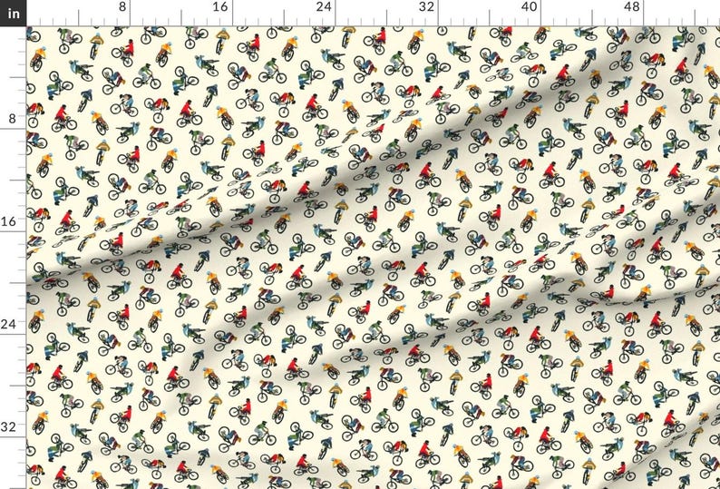 BMX Fabric - Mountain Bikers By Clairekalinadesigns - Outdoor Extreme Sports Pale Yellow Athletic Cotton Fabric By The Yard With Spoonflower image 2