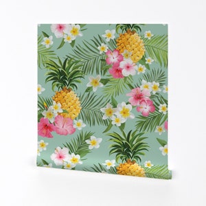 Hawaiian Pineapple Wallpaper - Hawaiian Pineapple By Sandityche- Floral Custom Printed Removable Self Adhesive Wallpaper Roll by Spoonflower
