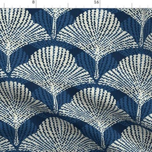 Art Deco Leaves Blue Botanical Fabric - Fan Palm Navy Blue By Wren Leyland - Art Deco Leaves Cotton Fabric By The Yard With Spoonflower
