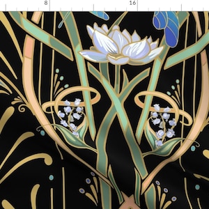 Black Art Deco Fabric - Art Nouveau Dragonflies by southwind - Elegant Art Nouveau Dragonfly Dragonflies Fabric by the Yard by Spoonflower