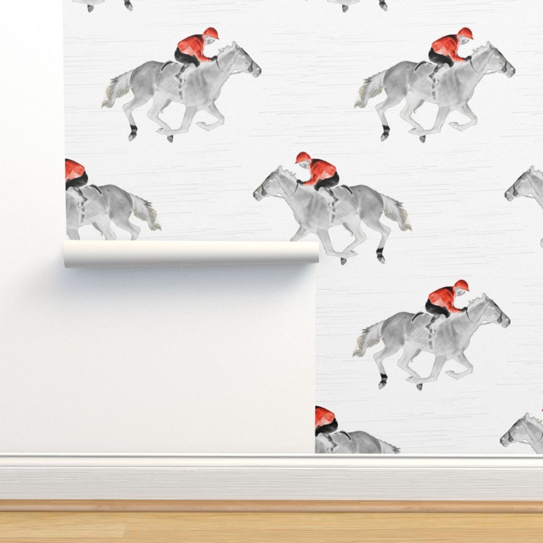 Horse Wallpaper the Jockey by Vintage Style off to the - Etsy
