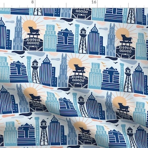 Durham Fabric - Durham Skyline By Katie Hayes - Durham Blue Bulls City North Carolina Buildings Cotton Fabric By The Yard With Spoonflower
