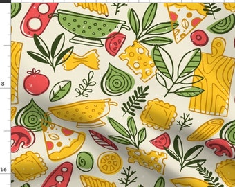Pizza Food Ingredients Fabric - Pizza And Pasta By Adehoidar - Pizza Food Cute Italian Food Cotton Fabric By The Yard With Spoonflower