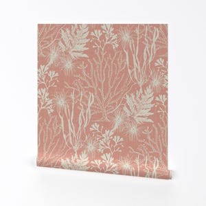 Seaweed Wallpaper - Poseidon Coral By Littlerhodydesign - Coral Pink Custom Printed Removable Self Adhesive Wallpaper Roll by Spoonflower