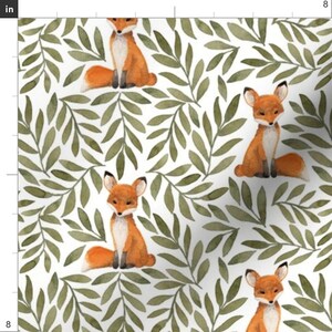 Woodland Watercolor Fox Fabric - Small Fox And Leaves By Bluebirdcoop - Olive Gender Neutral Baby Cotton Fabric By The Yard With Spoonflower image 3
