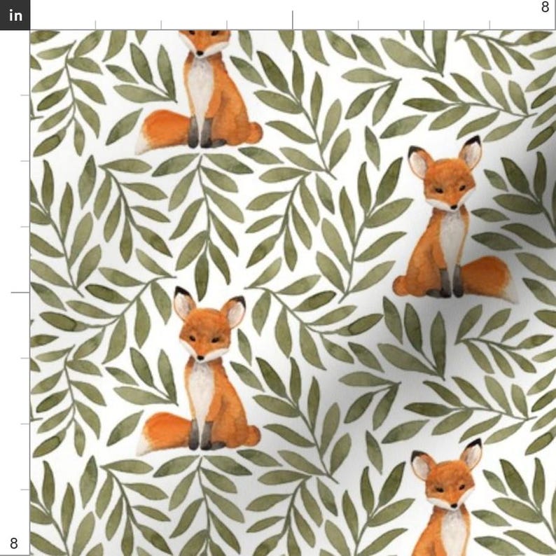 Woodland Watercolor Fox Fabric - Small Fox And Leaves By Bluebirdcoop - Olive Gender Neutral Baby Cotton Fabric By The Yard With Spoonflower image 3