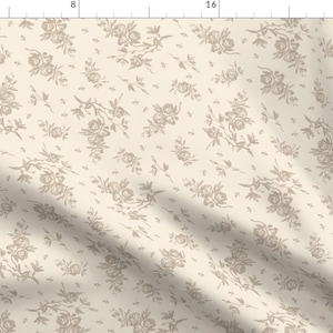 Neutral Floral Fabric - Victorian Rose by lr-studio - Vintage Toile Chintz Ivory Roses Fabric by the Yard by Spoonflower