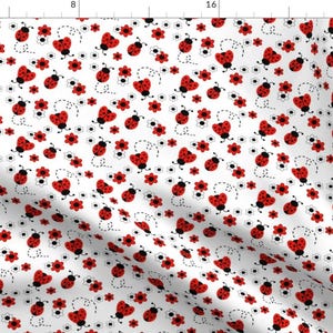 Ladybug Fabric - Red Ladybug Floral By Decamp Studios Cute Summer Bug Kids Baby Girl Toddler- Cotton Fabric By The Yard With Spoonflower