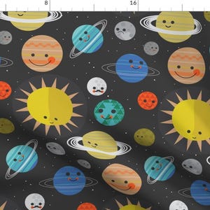 Space Fabric - Solar System Buddies By Bashfulbirdie Illustration Planet Sun Nursery Baby Cute - Cotton Fabric By The Yard With Spoonflower