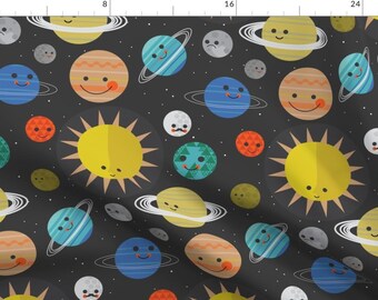 Space Fabric - Solar System Buddies By Bashfulbirdie Illustration Planet Sun Nursery Baby Cute - Cotton Fabric By The Yard With Spoonflower