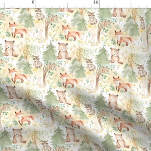 Squirrel Fabric - Baby Animals  by utart -  Wildflowers Woodland Animals Pine Tree Forest Animal Fabric by the Yard by Spoonflower