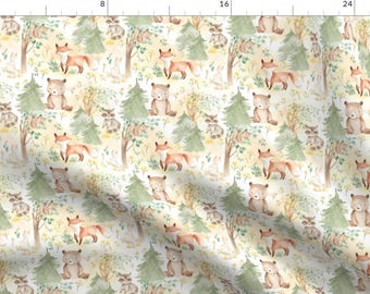 Squirrel Fabric - Baby Animals  by utart -  Wildflowers Woodland Animals Pine Tree Forest Animal Fabric by the Yard by Spoonflower